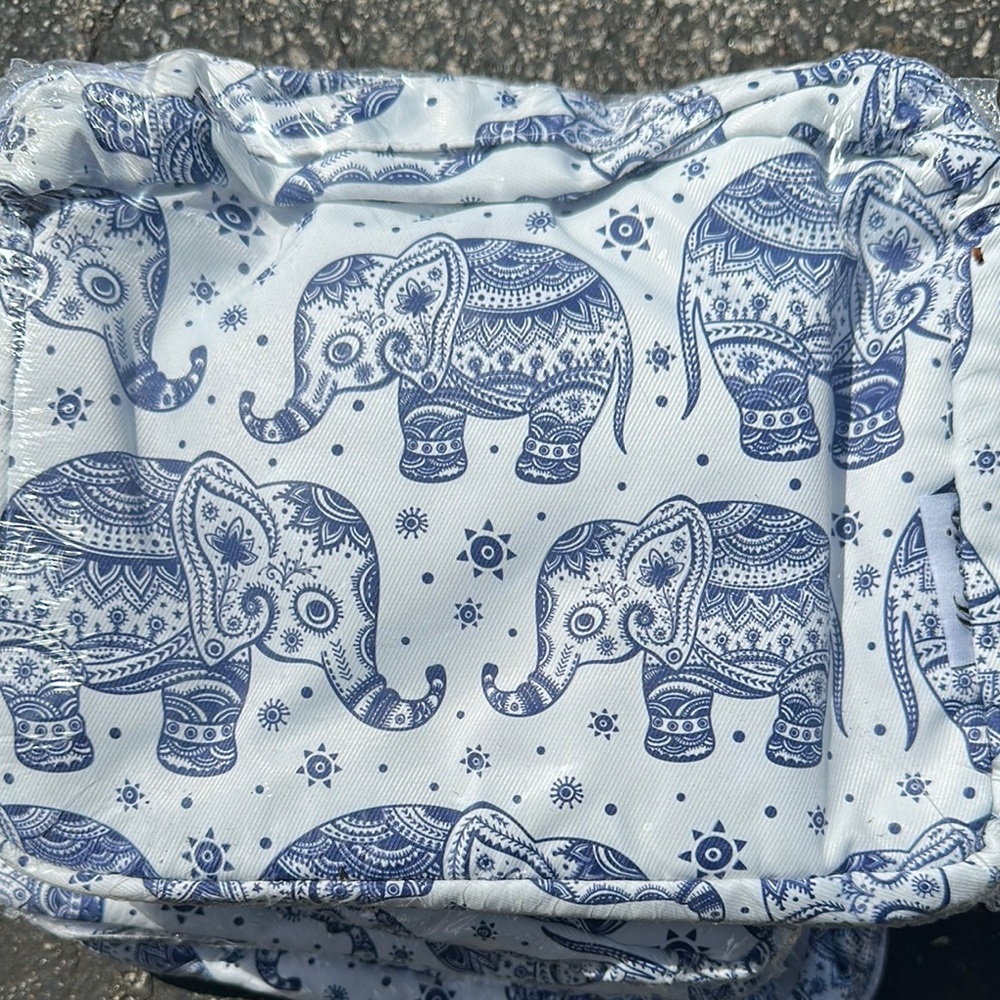 Blue Elephant Print Cosmetic Bag